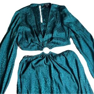 Alexa B Jade Green Cut-Out Long Sleeve Midi Dress with decorative ring | Size 4